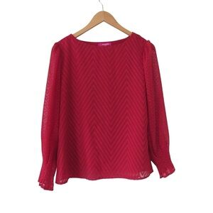 Marie Claire Red Textured Blouse Medium Holiday Christmas Long Sleeves Feminine